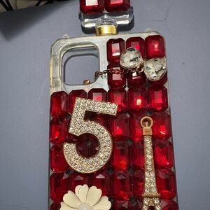Red Gemstone Phone Case with Eiffel Tower Charm